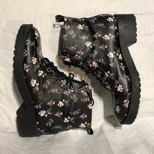H&M Combat Boots - Black and Floral Print (Women's US 9.5, EUR 41)